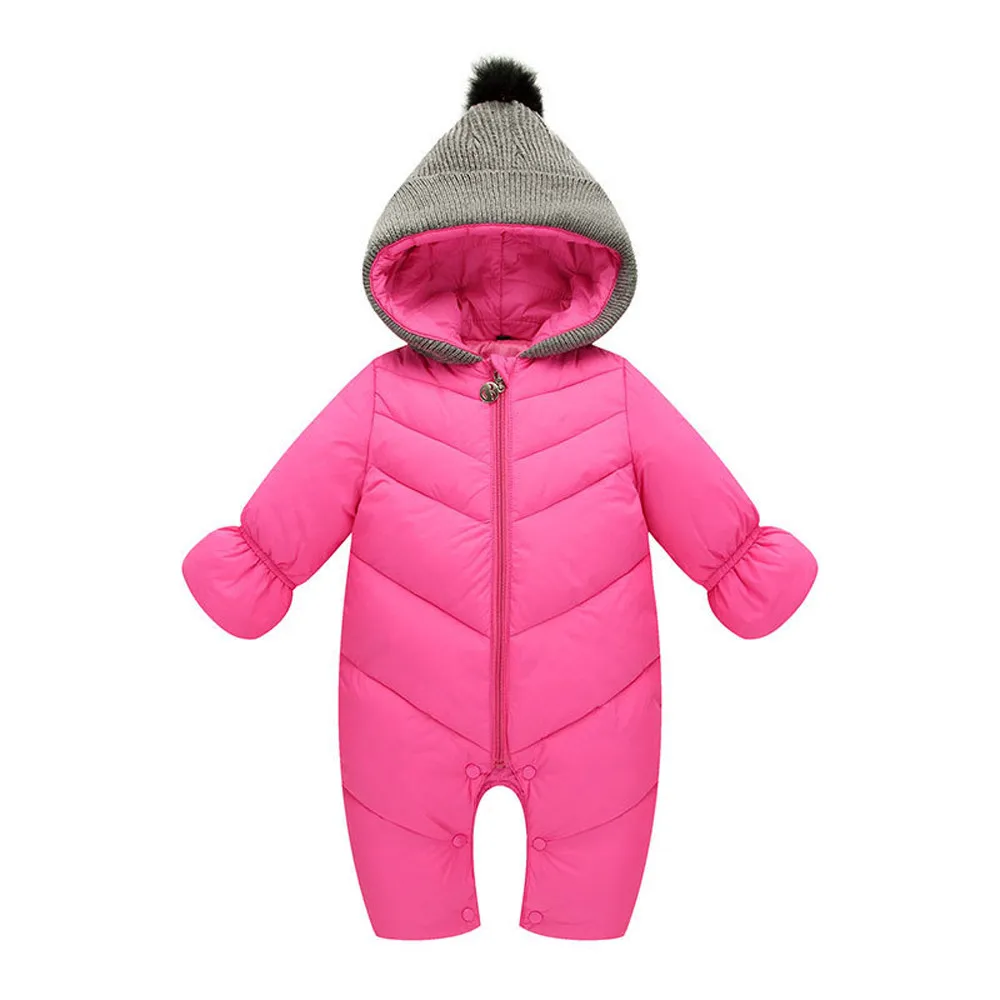 Одежда для маленьких мальчиков и девочек; зимние комбинезоны с капюшоном для новорожденных; одежда из плотного хлопка; комбинезон; Детский костюм; комбинезон для малышей - Цвет: Red