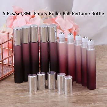

Practical 5pcs Empty Fragrance Perfume Essential Oil Bottles With Metal Ball Roller Plastic Cap Gradien Glass Bottle