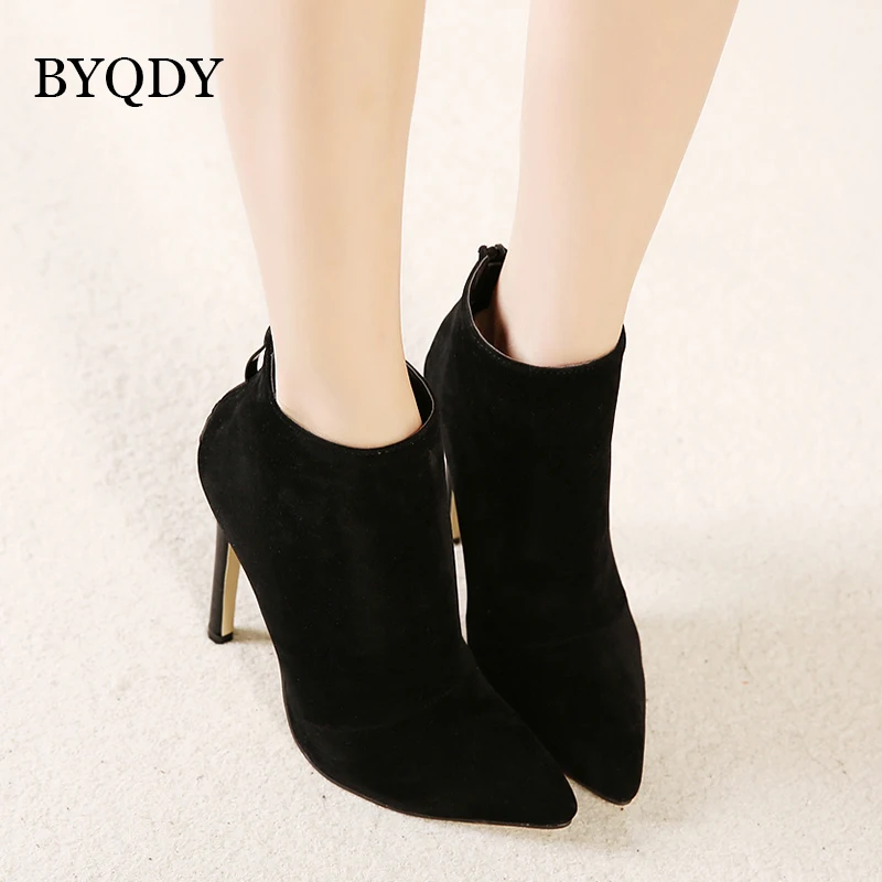 

BYQDY Woman Side Zip Pointed Toe Ankle Boots Thin High Heels Autumn Boots Female Fashion Designer Wedding Party Shoes Discount