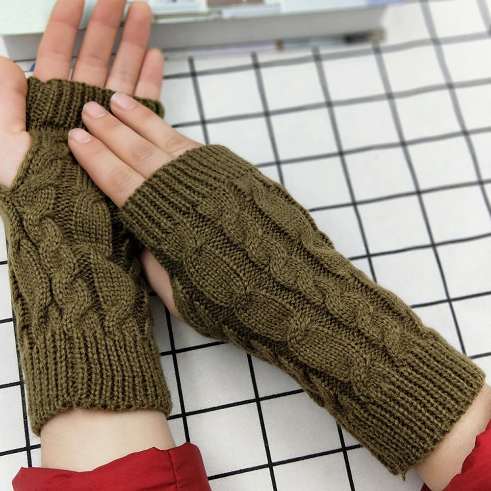 Новые модные женские длинные перчатки без пальцев зимние теплые повседневные Мягкие вязаные варежки Черные Красные Коричневые