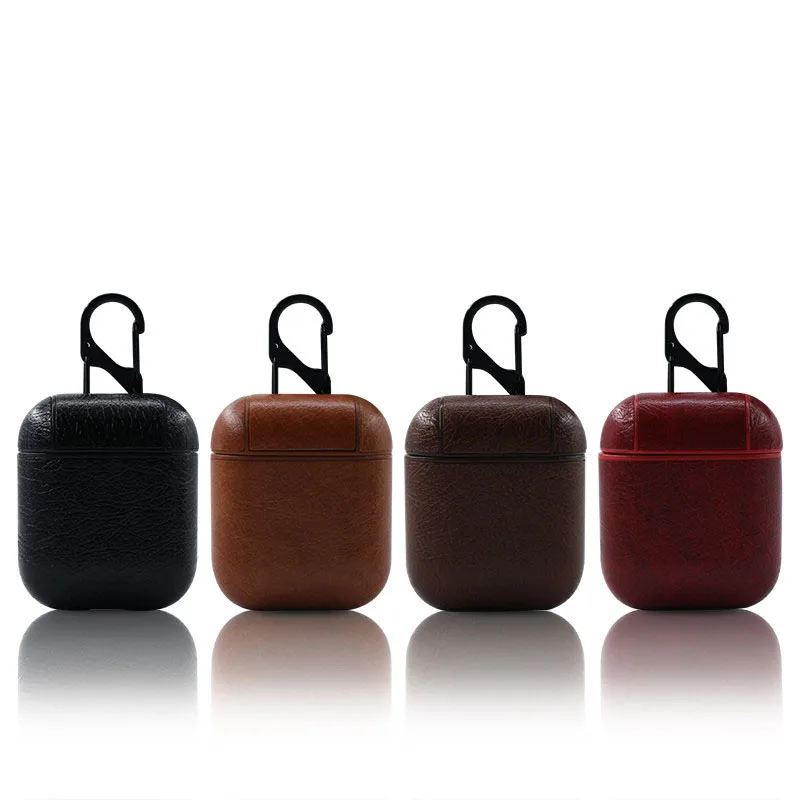 

For AirPods 2 Case Leather Bluetooth Wireless Earphone Charging Box For Apple Airpods Leather Case Cover Funda Carabiner Hook