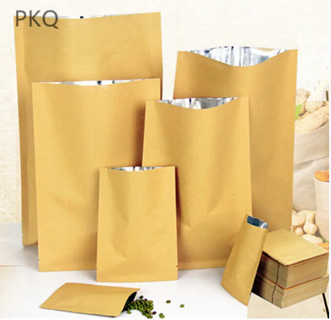

100pcs 10 Size Flat kraft paper pouch with aluminum inside heat seal bag Candy dried nuts food tea DIY gift packaging bag