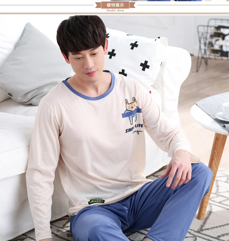 High Quality Casual Cotton Pajamas Sets for Men Autumn Winter Long Sleeve Pyjama Male Homewear Loungewear Mens Home Clothes