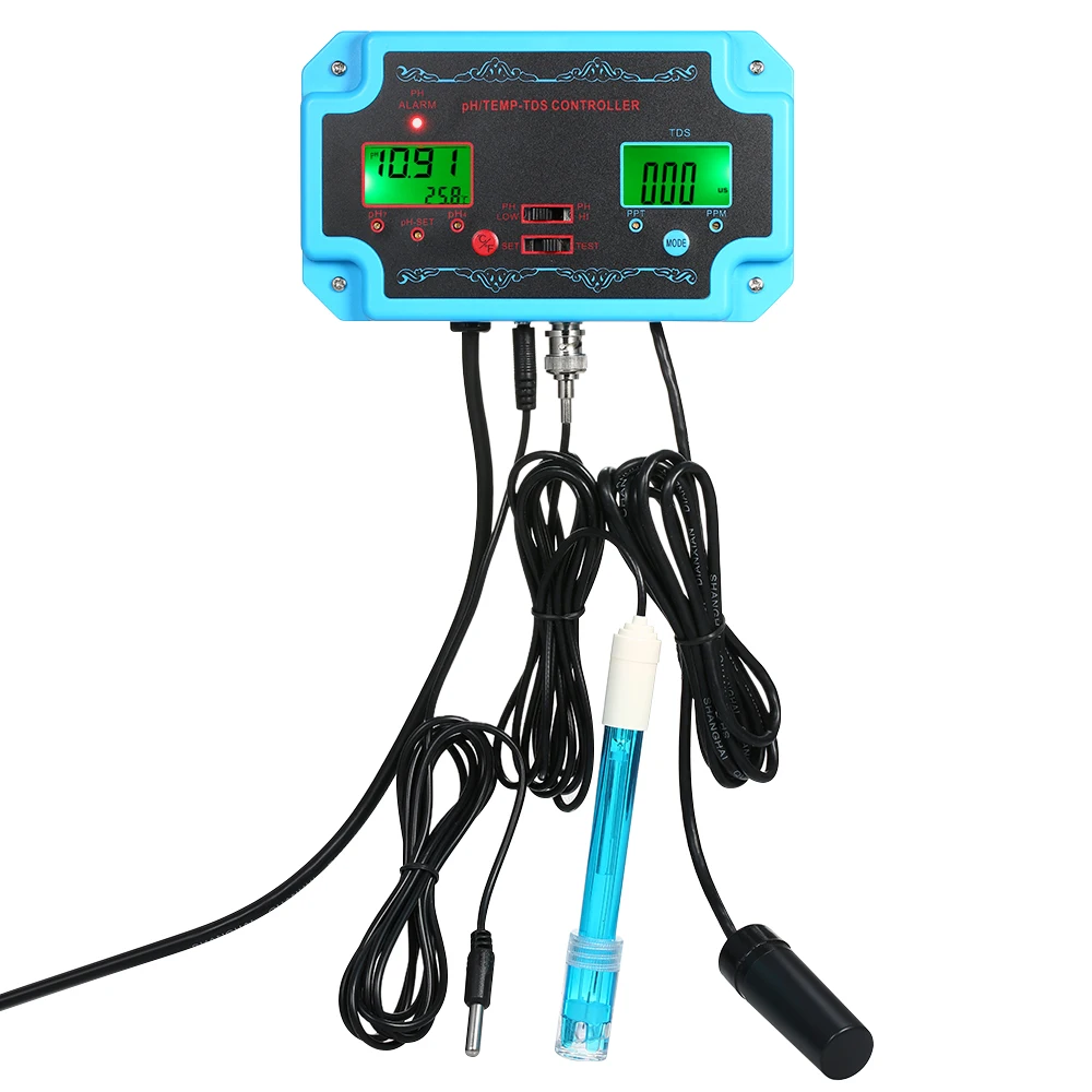 

3 in 1 pH/TDS/TEMP Water Quality Detector pH Controller with Electrode BNC Type Probe Water Quality Tester for Aquarium Monitor