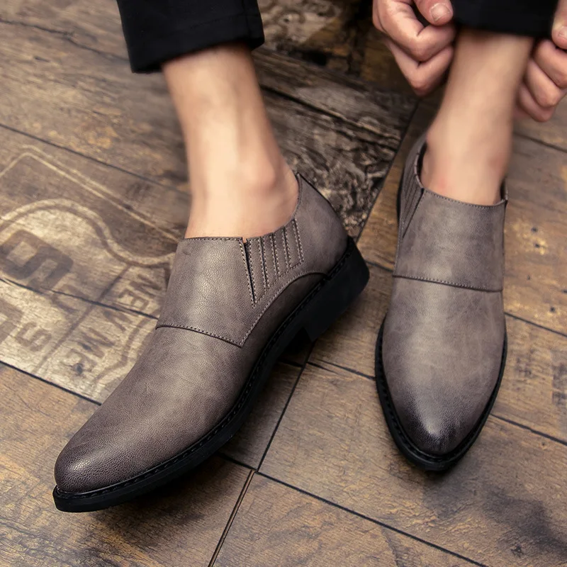 Однотонные Мужские модельные туфли без шнуровки классические туфли-оксфорды в стиле ретро с острым носком; однотонные демисезонные мужские туфли из натуральной кожи