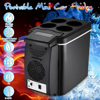 

6L 12V 37W Cooling Heat Portable food refrigeration Temperature 5 To 65 Mini Hot And Cold Black Car Refrigerator non-pollution l