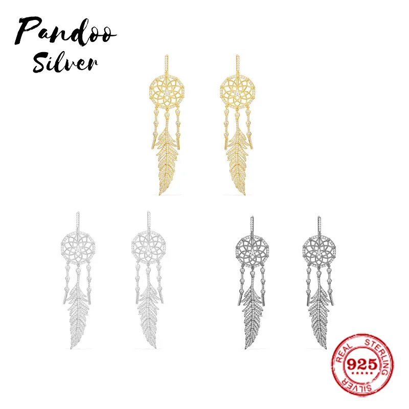 

Pandoo Fashion Charm Sterling Silver Original 1:1 Copy，Dream Catcher Pendant Earrings Luxury Jewelry Gift For Female
