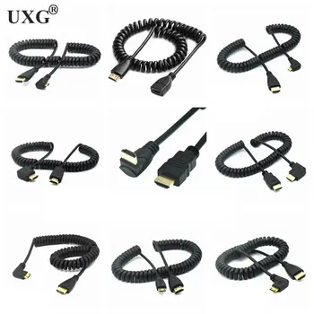 

90 degree right Down Up Left angled Type Mini micro HDMI Male to HDMI Male stretch Spring Curl Flexible DSLR Cable 50cm 200cm