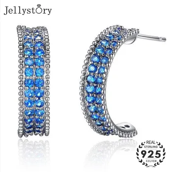 

Jellystory New Silver 925 Earrings for Women C Shape Sapphire Zircon Gemstones Drop Earring Wedding Party Gift Jewelry wholesale