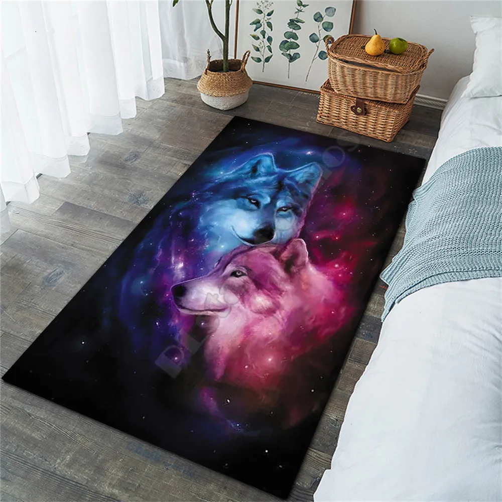 

Galaxy Wolf Area Rug 3D All Over Printed Non-slip Mat Dining Room Living Room Soft Bedroom Carpet 01