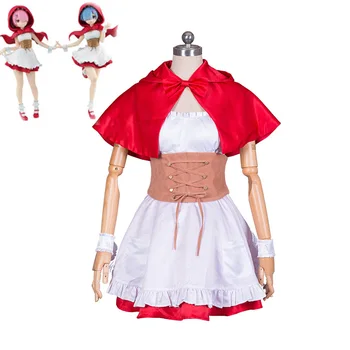 

Anime Re: Life a Different World from Zero Ram Rem Little Red Riding Dress with Hood Cute Outfits Halloween Cosplay Costume