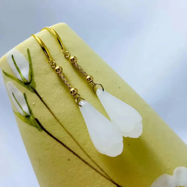 SHILOVEM 18k yellow gold Natural white Jasper drop earrings classic fine Jewelry women wedding gift new plant yze0818654hby 1