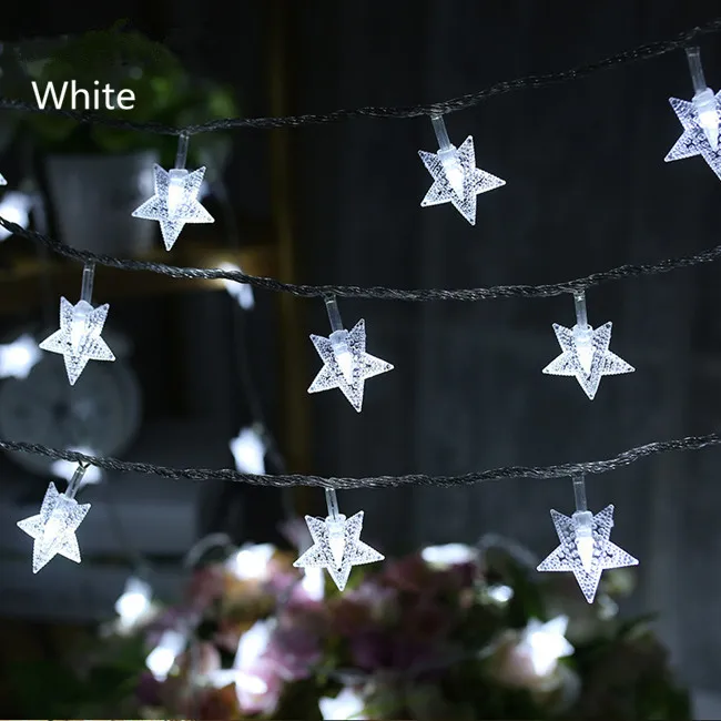 10 LED / 20 LED Garland Star Light String Twinkle Garland Battery Powered Christmas Lamp Holiday Wedding Decorative Fairy Lights - Испускаемый цвет: white