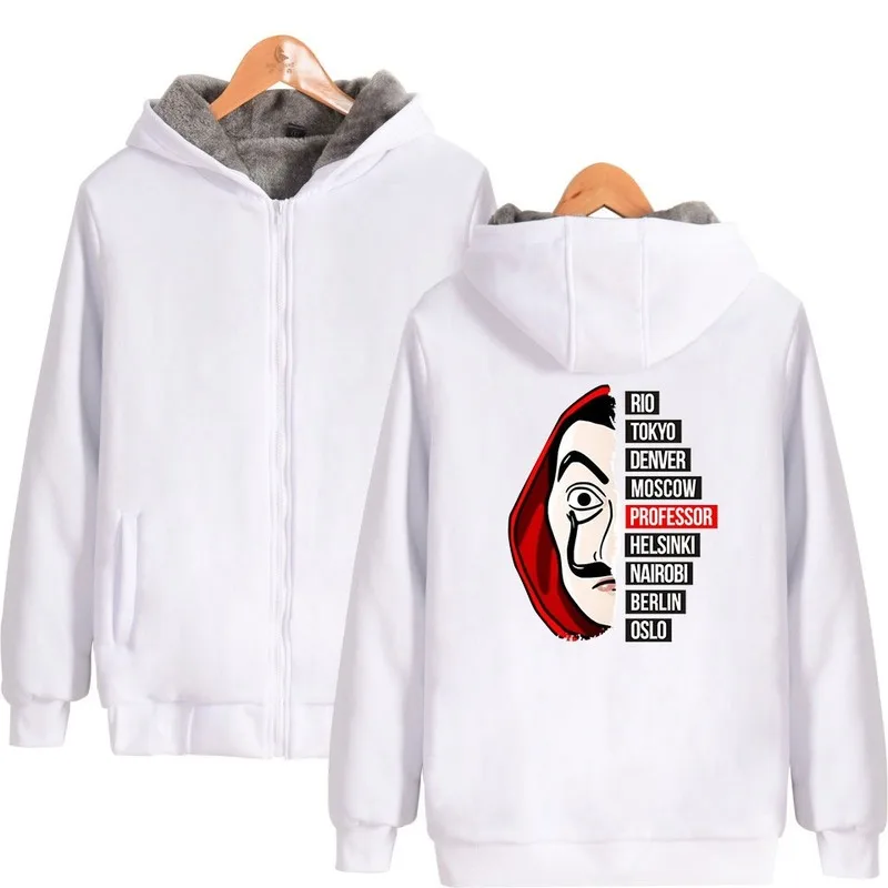 Kaguster Money Heist толстовки Хэллоуин плюс бархат утолщаются с капюшоном на молнии Женская толстовка зимнее пальто для женщин размера плюс