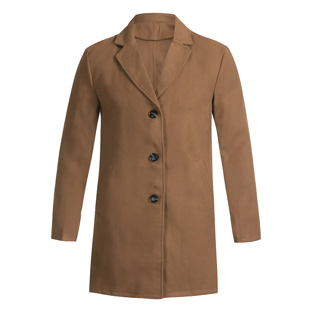 Хаки Men's Trench Autumn Winter Long Sleeve Long Jacket Casual Slim Fit Coat Single Breasted Business Overcoat manteau homme#Z - Цвет: Хаки