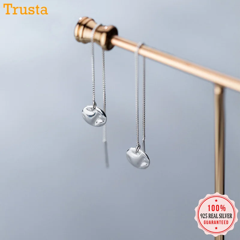 

Trustdavis 100% 925 Sterling Silver Round Wafer Linked 9.5cm Stud Earring for Women Creative Fashion Silver 925 Jewelry DT21