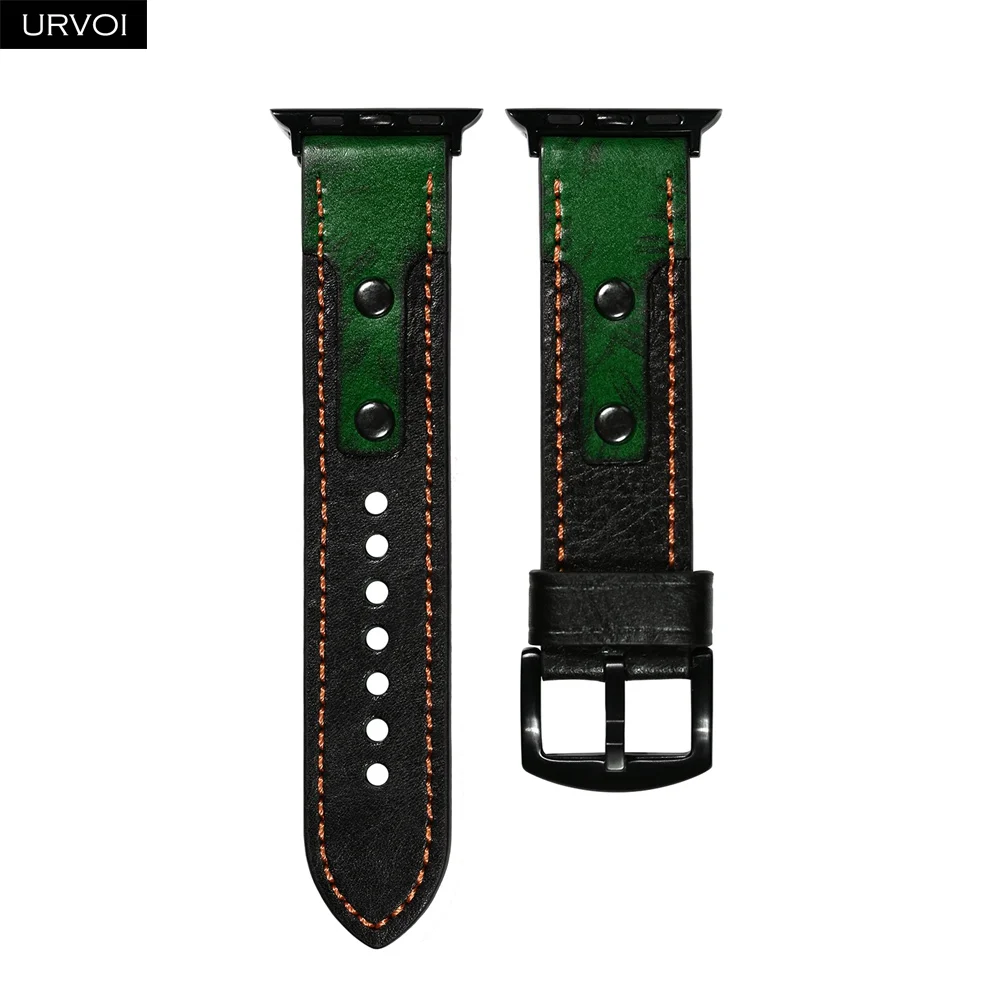 Dark Green Ремешок URVOI для apple watch series 5 4 3 2 1 кожаный ремешок для iwatch 40 44 мм высококачественный металлический гвоздь ретро кожаный Винтажный стиль - Цвет ремешка: Dark Green
