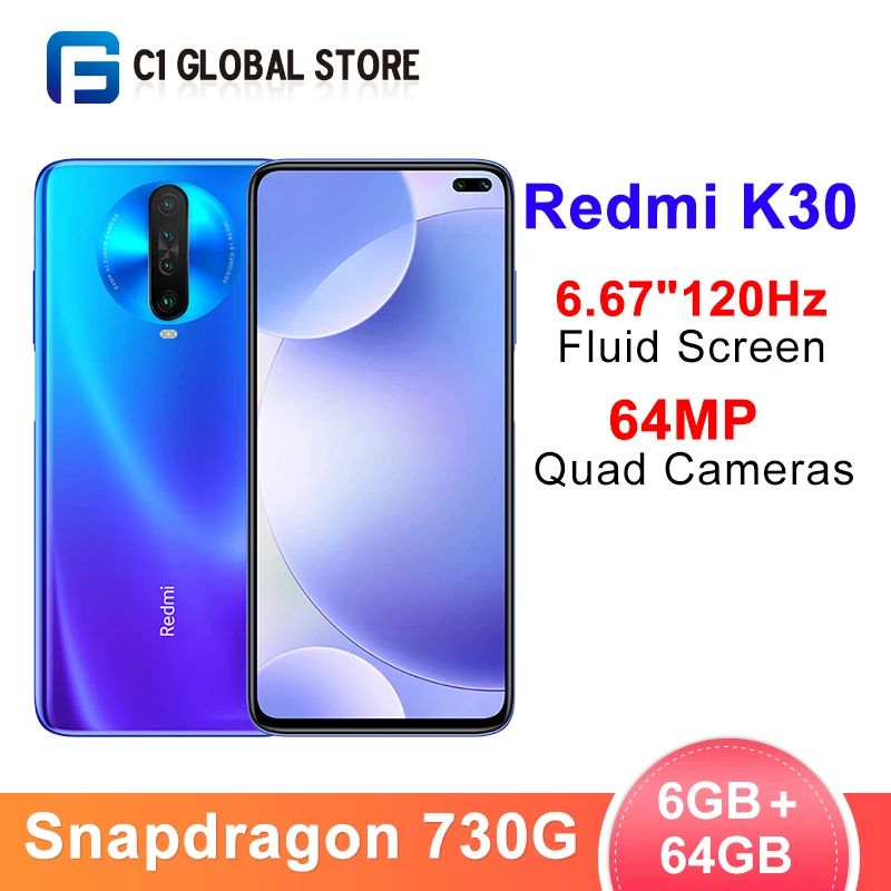 Новейший Смартфон Xiaomi Redmi K30 6 ГБ 64 ГБ, Восьмиядерный процессор Snapdragon 730G, четырехъядерный процессор 64 мп, камера 6,67 дюйма, 120 Гц, жидкий экран, 4500 мАч