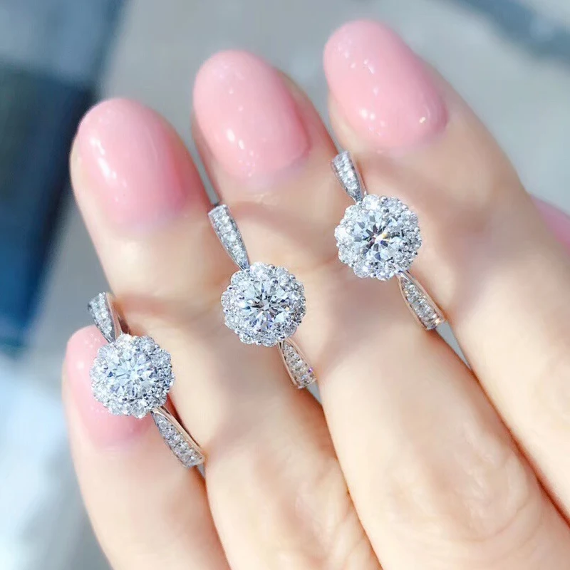 AEAW БРЭНД алмазные лотоса кольцо класса люкс из белого золота 18 карат 0.3CT кольцо с бриллиантом-цветком Обручение для Для женщин