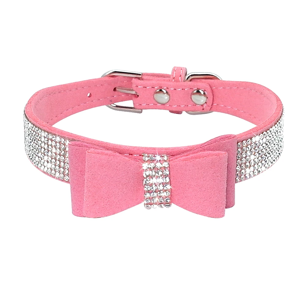 Ошейник для собак Cachorro De Diamantes Bling регулируемые De Cuero для воротника в форме банта Para нашивками Perros Medianos Чихуахуа мопса тег - Цвет: 164pink