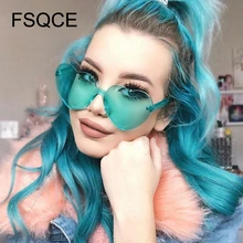 Модные милые сексуальные ретро солнцезащитные очки без оправы с сердечком женские роскошные брендовые дизайнерские солнцезащитные очки яркие цвета UV400