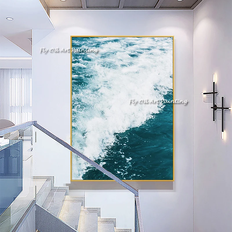 

Современное настенное искусство синяя морская волна декоративная картина на холсте 100% ручная работа природа морской пейзаж картины для гостиной