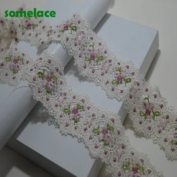 

2~5~10Yds/lot White Wavy Style Pink Hollow Round Floral Venise Lace Trim with Design for Wedding Bridal,Garment Decoration