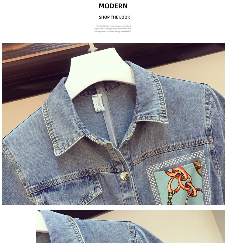 Plus Size XL-5XL Denim Dresses Women Summer 2020 Retro Pattern Printing Drawstring tie Single-breasted Short Sleeve Denim Dress