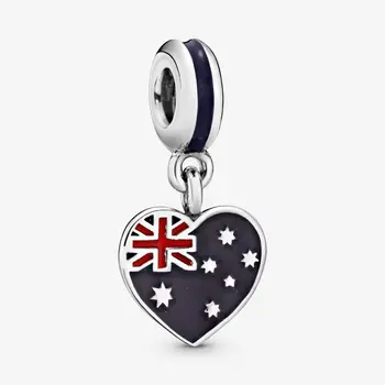 

JrSr new 100% 925 Sterling Silver Beads Australian Flag Heart Dangle Charms fit Pandora Bracelet Women DIY Jewelry Free shipping
