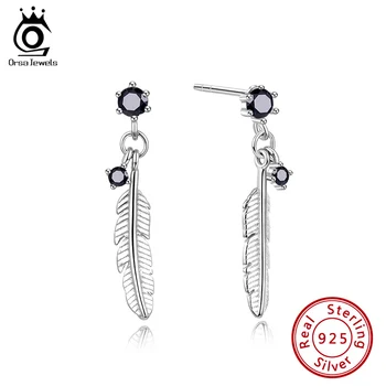 

ORSA JEWELS 100% Real 925 Women Sterling Silver Stud Earrings Fashion Feather Shaped Earrings Female Romantic Cute Jewelry SE186