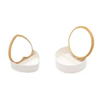 

Desk Vanity Makeup Mirror,Travel Mirror Bamboo & Plastic Jewelry Organizer Storage Box with Make Up Mirror