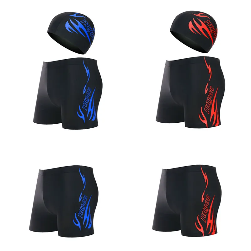 Fashion Swimming Trunks Men's Boxer Adult Swim Briefs Set Men Loose and Plus-sized Bathing Suit Men's Swimming Cap Swim Shorts