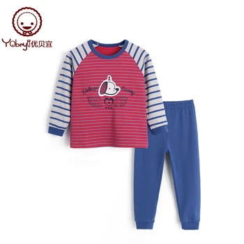 

Yobeyi children underwear set cartoon striped puppy pup pure cotton spring and autumn clothing for girls and boys