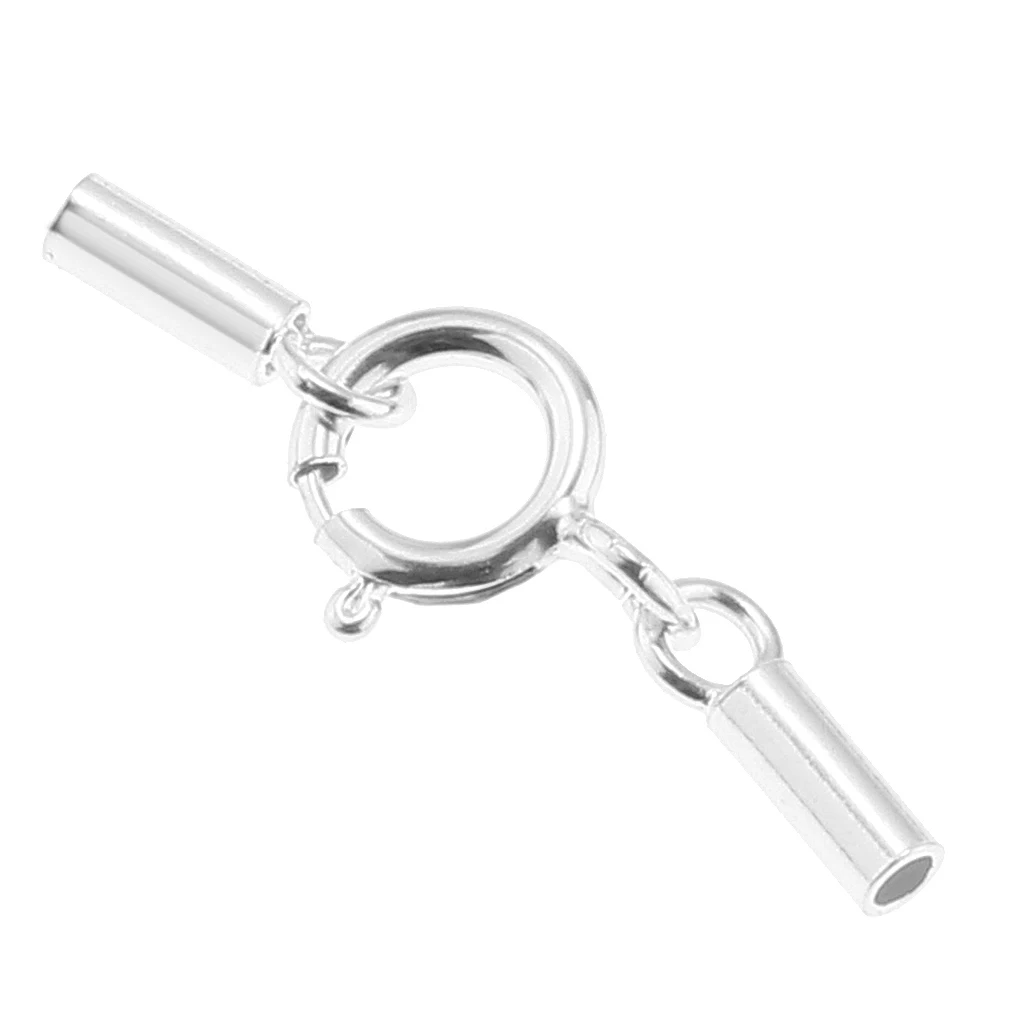 Solid Premium 925 Sterling silver color Kumihimo Rope Cord Clasp Suede Leather Jewelry Clasp Tube DIY Connector  Craft Findings