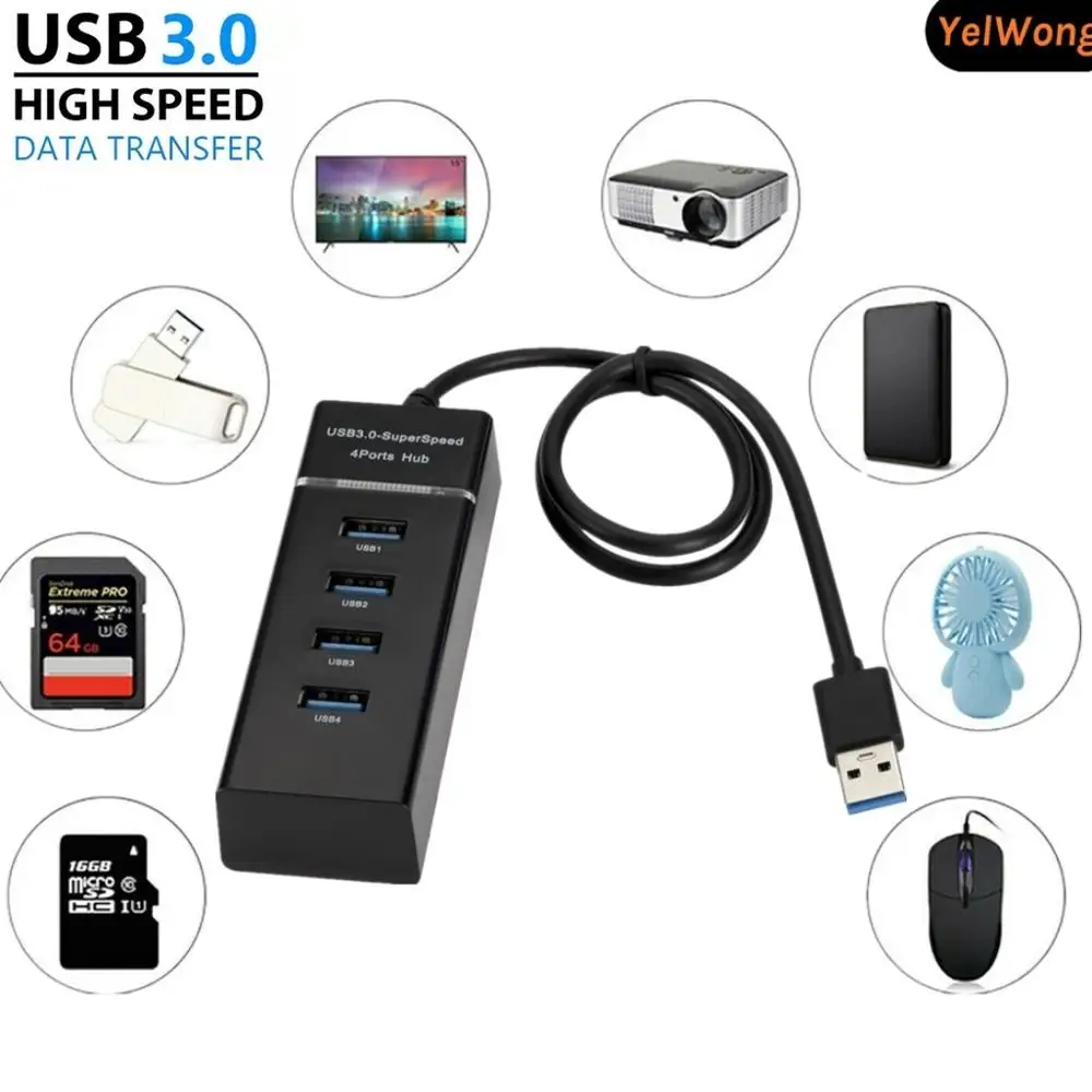 Usb-3.0 HUB Usb-Splitter Laptop Adapter Multi High-Speed Expander Led-Indicator 4-Ports