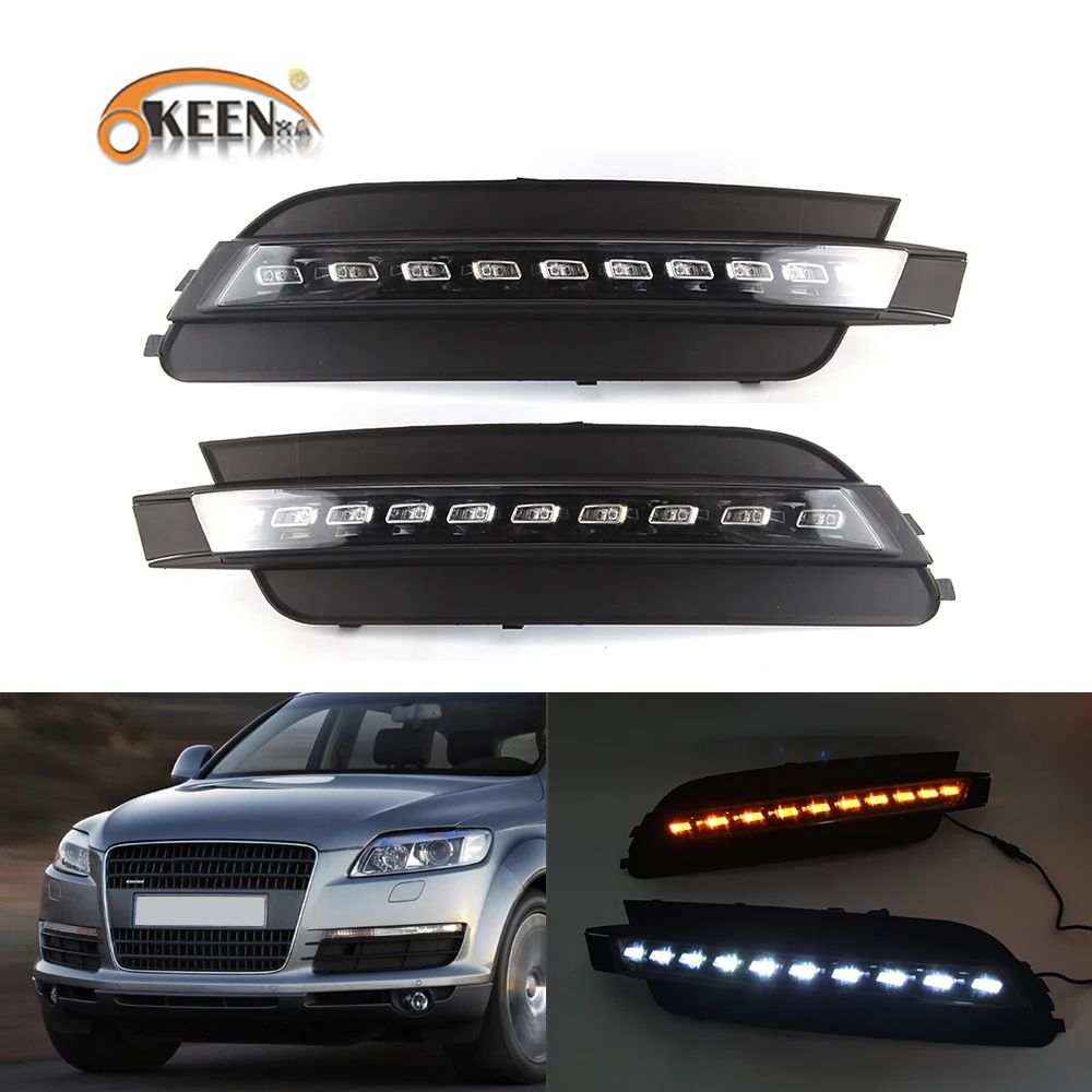 Professional Shake-Proof Waterproof L& Car Daytime Running Light Turn Signal with 2-Color DRE LED Fog Lamp Fit for 2006 2007 2008 2009 Audi Q7 Qiilu 2Pcs Daytime Running Light