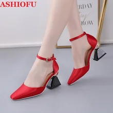 ASHIOFU New Real Photos Ladies Chunky Heel Pumps D'orsay Party Prom Dress Shoes Sexy Evening Club Fashion Pumps Court Shoes fc1616 ivory white women bride bridesmaids closed toe chunky low heel t strap pumps satin evening wedding bridal court shoes