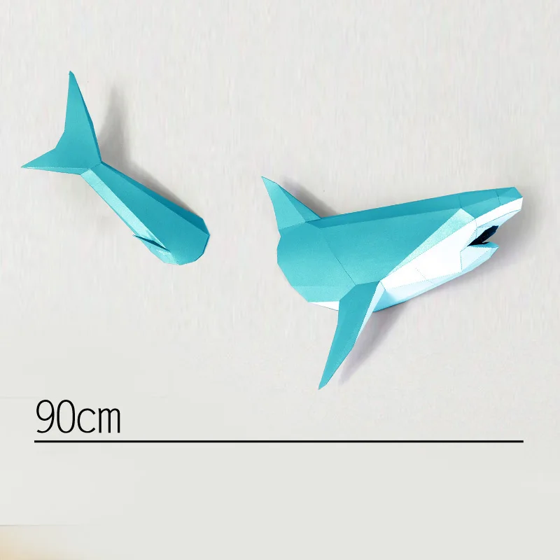3D Акула, животные, бумажная модель, игрушка, домашний декор для стен, декор для гостиной, сделай сам, бумажная модель, вечерние, подарки, реквизит, настенные подвесные украшения - Цвет: blue