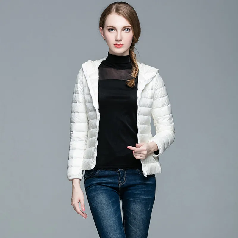 

Autumn Winter Women Ultralight Thin Down Jacket White Duck Down Hooded Jackets Long Sleeve Coat Parka Female Portable Outwear