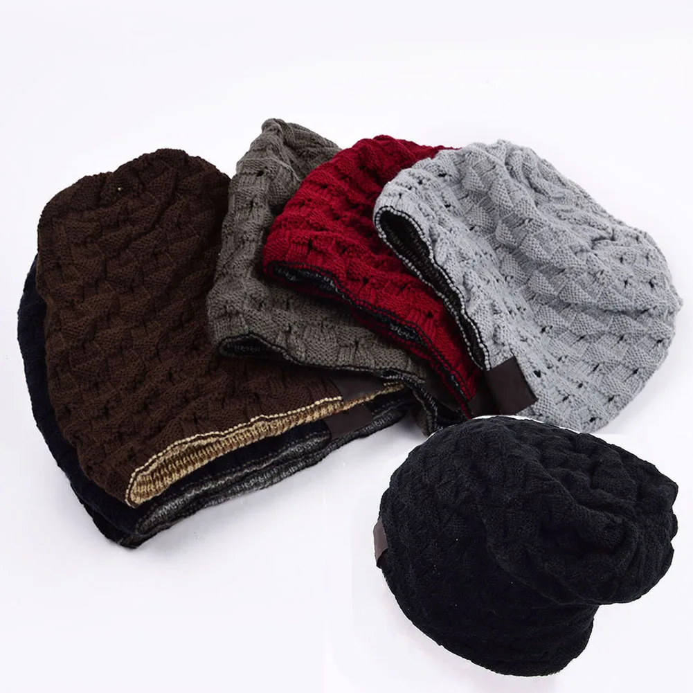 Зимняя Теплая мужская вязаная шапка Для женщин вязаные Skullies шапки бини шапки Реверсивный мешковатые длинная Стильная шапка с припуском унисекс Повседневное шапка оверсайз