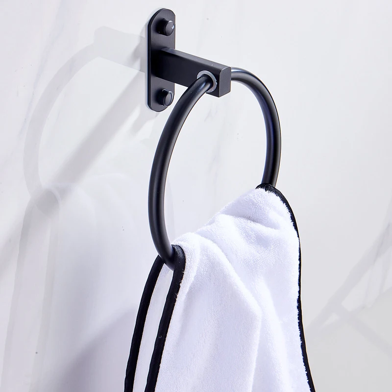 

Towel Ring Bathroom Towel Holder Stainless Steel Towel Rack Black Silver Bathroom Accessories Kitchen Organizer Towel Hanger