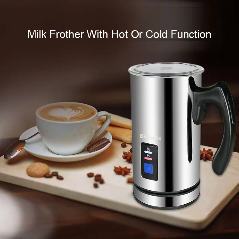 Lait vapeur électrique avec fonction chaud ou froid Acier inoxydable argenté Mousse et chauffe-lait automatique approuvé par la FDA Cappuccino et Macchiato Mousseur pour café Mousseur à lait 