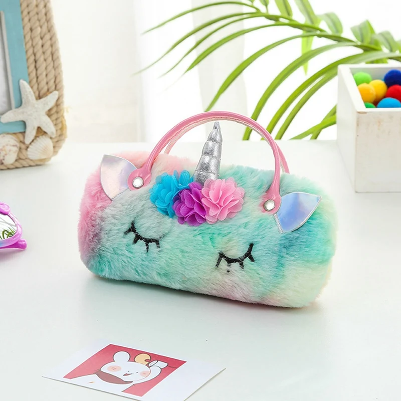 Fluffy Faux Fur Unicorn Eyeglass Hard Shell with Handle
