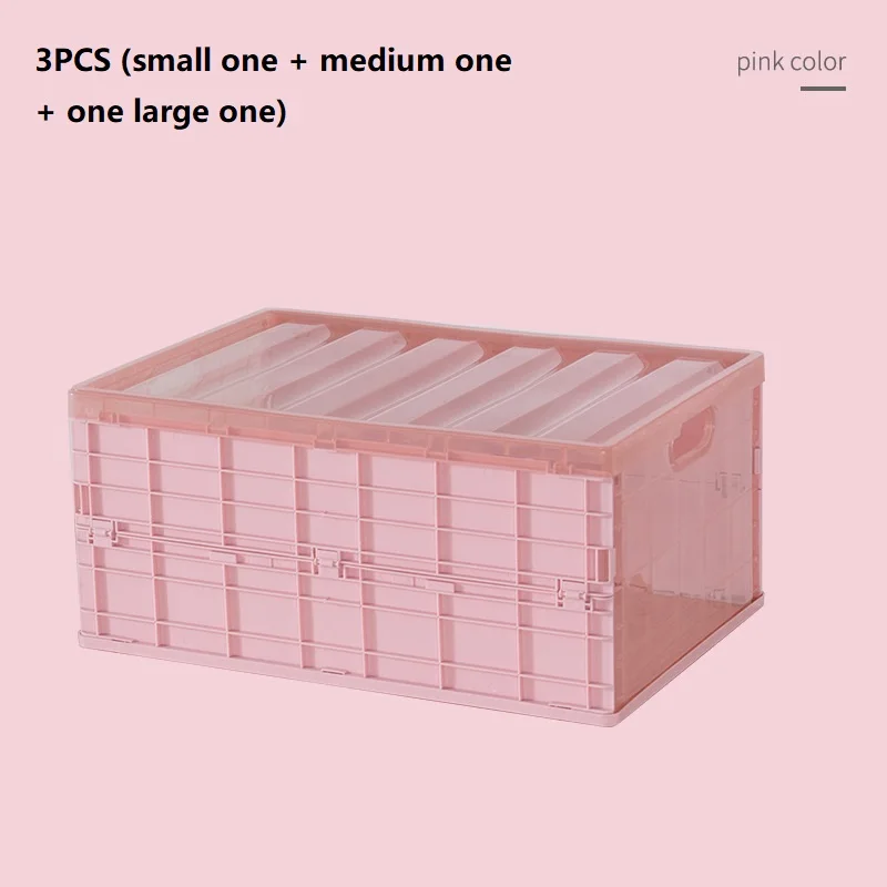 3pcs pink 3 шт. складная коробка для хранения пластиковая большая емкость с крышкой портативное нижнее белье хранение разного многофункционального портативного ящика для хранения - Цвет: 3pcs pink