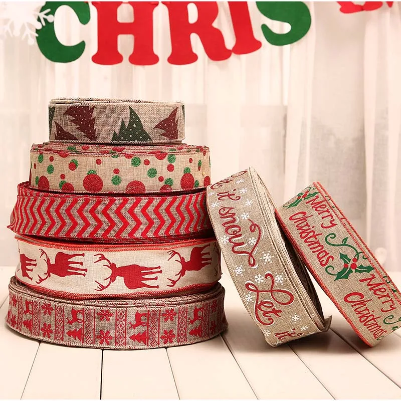 2meter Width 5/6cm Red Green Merry Christmas Ribbon DIY Gift Wrapping Ribbon Linen Lace Ribbon Sewing Fabric Wedding Decoration