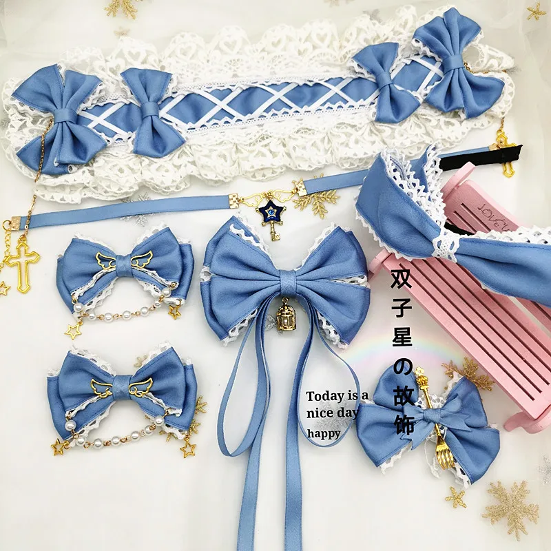 Gray-Blue Lolita Dress Headband Soft Sister Edge Clamp the Second Element of Ribbon Hair KC | Тематическая одежда и