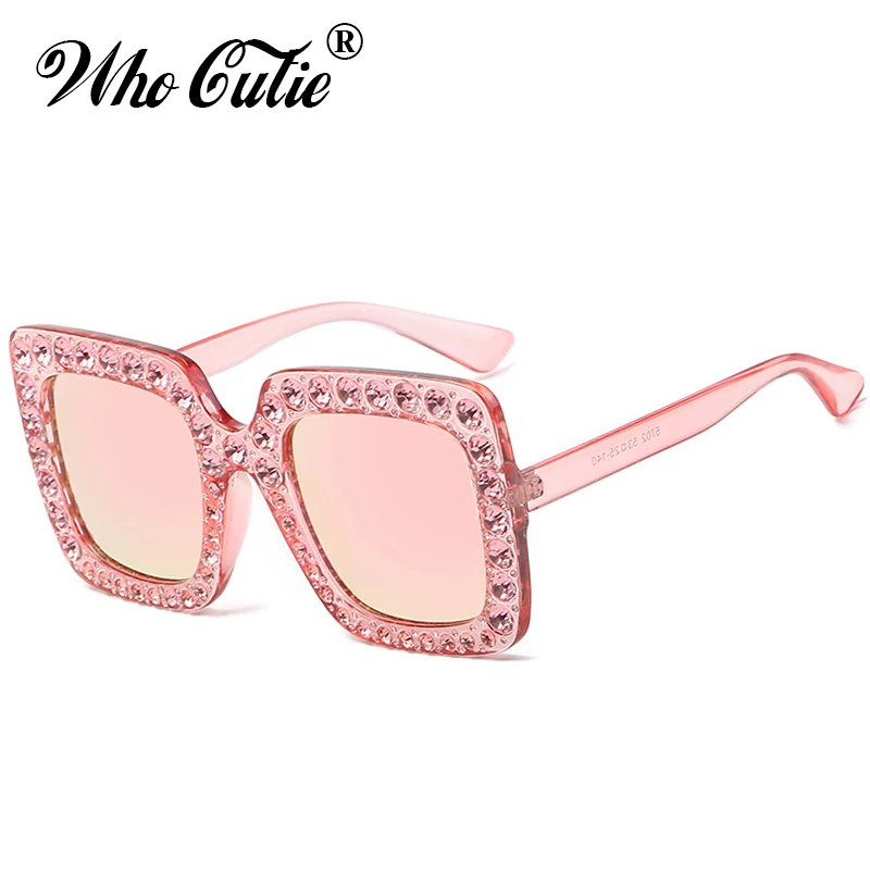 Кто милашка 2018 негабаритных квадратной оправе Стразы солнцезащитные очки для