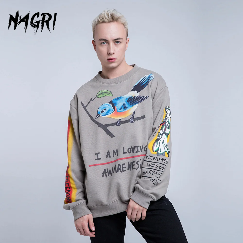 NAGRI Kanye Jesus is King Sweatshirt Badge Graphic Letter Print Pullover Long Sleeve Hoodie