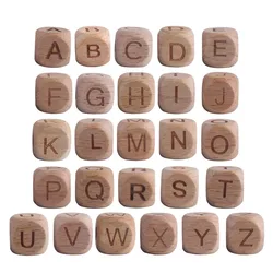 12mm 30pc/lot Square Wooden Letter Beads Baby Teething Beads Pacifier Chain Accessories Safe Food Grade Nursing Chewing BPA Free