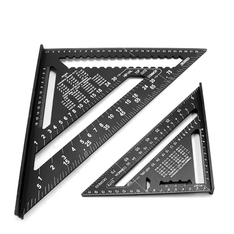 ZK30 Angle Ruler 7/12 inch Metric Aluminum Alloy Triangular Measuring Ruler Woodwork Speed Square Triangle Angle Protractor